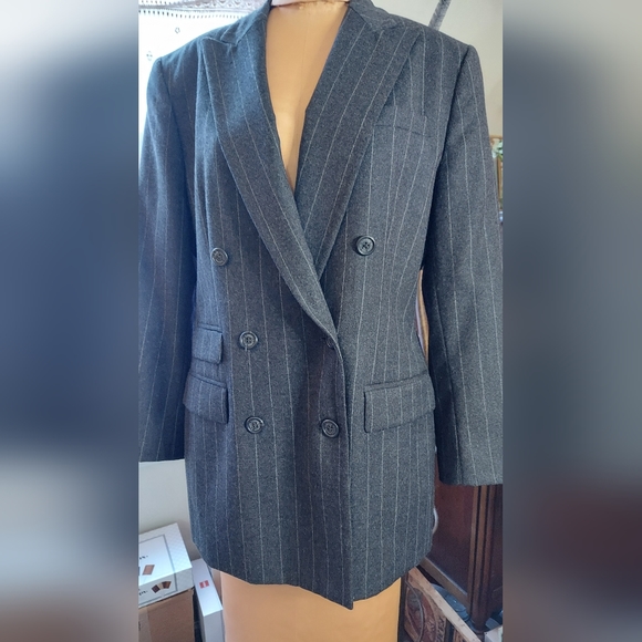 Ralph Lauren Pinstripe Double Breasted Blazer Dark Gray Size 10 - Picture 8 of 13